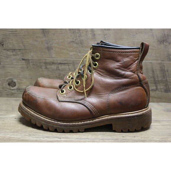 Safety and Supply co vintage men\'s brown leather moc toe 7 eye work‎ boots 6-6.5 main image 12